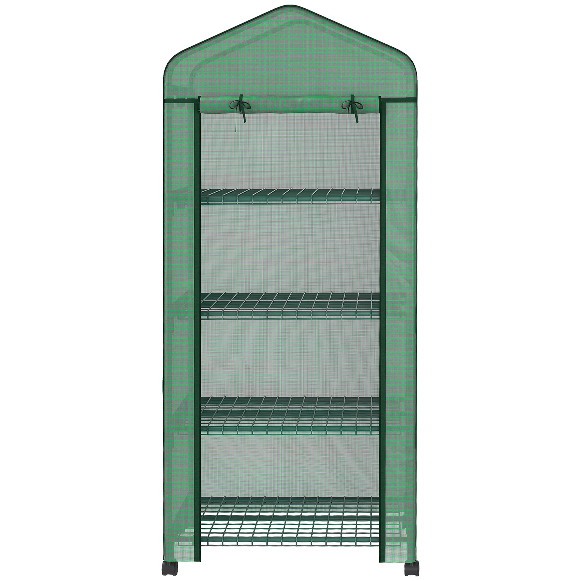 Serre de jardin balcon 4 étagères dim. 69 x 50 x 165 cm acier époxy bâche PE zippée haute densité vert