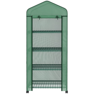 Serre de jardin balcon 4 étagères dim. 69 x 50 x 165 cm acier époxy bâche PE zippée haute densité vert