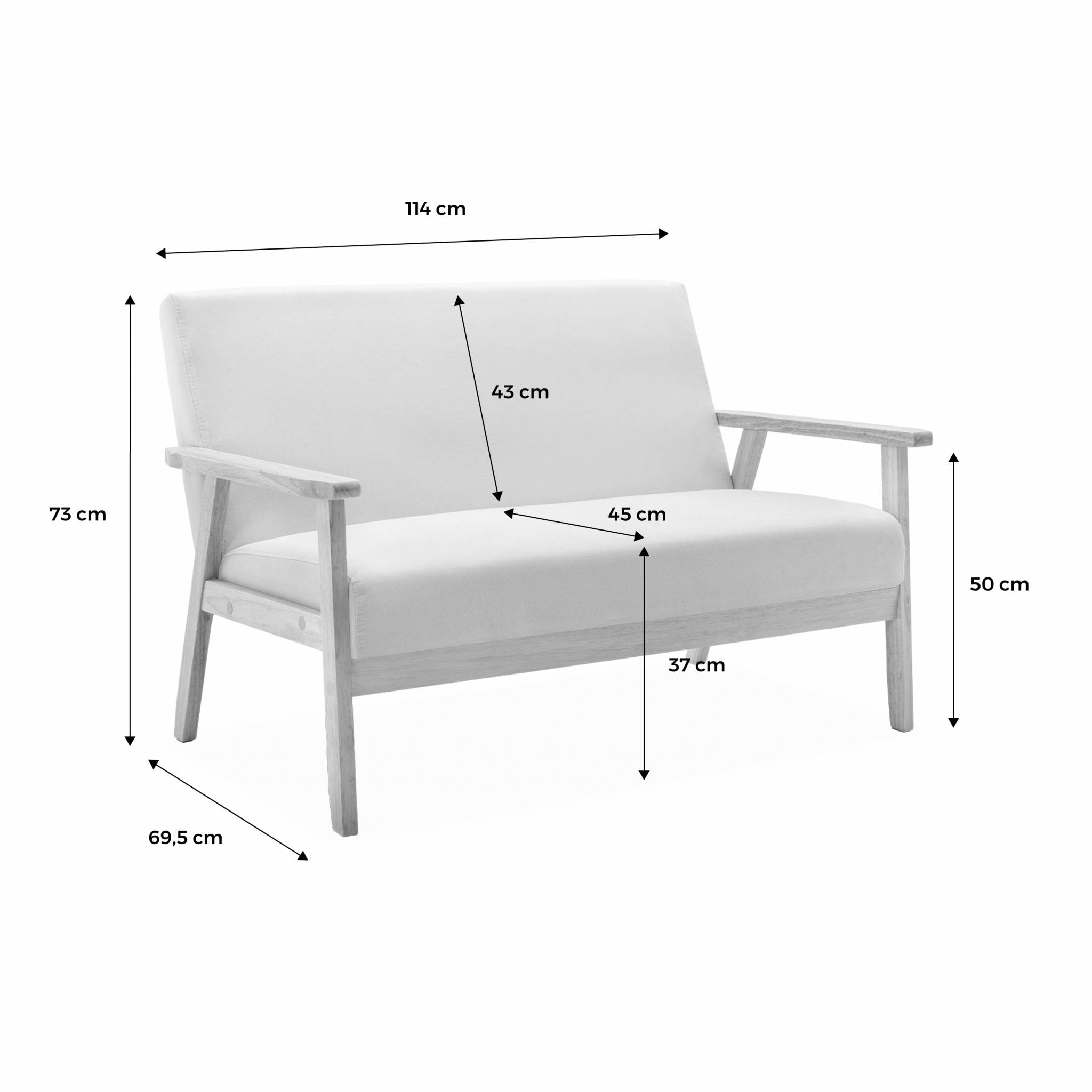 Canapé banquette 2 places bois d'hévéa tissu ISAK