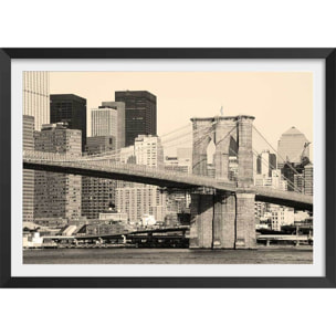 Affiche new york and brooklyn bridge Affiche + cadre en bois - Noir