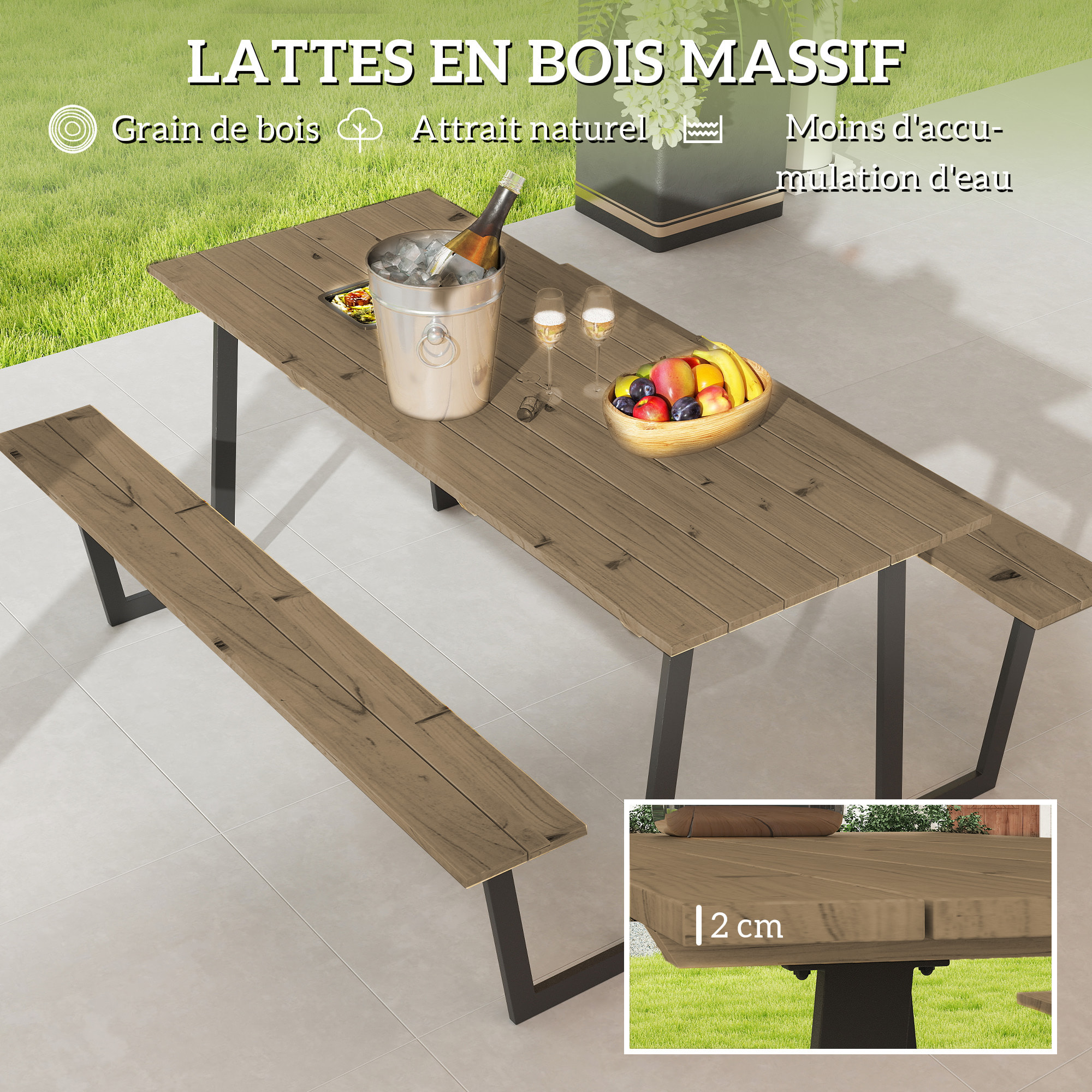 Table de pique-nique robuste 6 personnes - table forestière pic nic - table-bancs bois acier