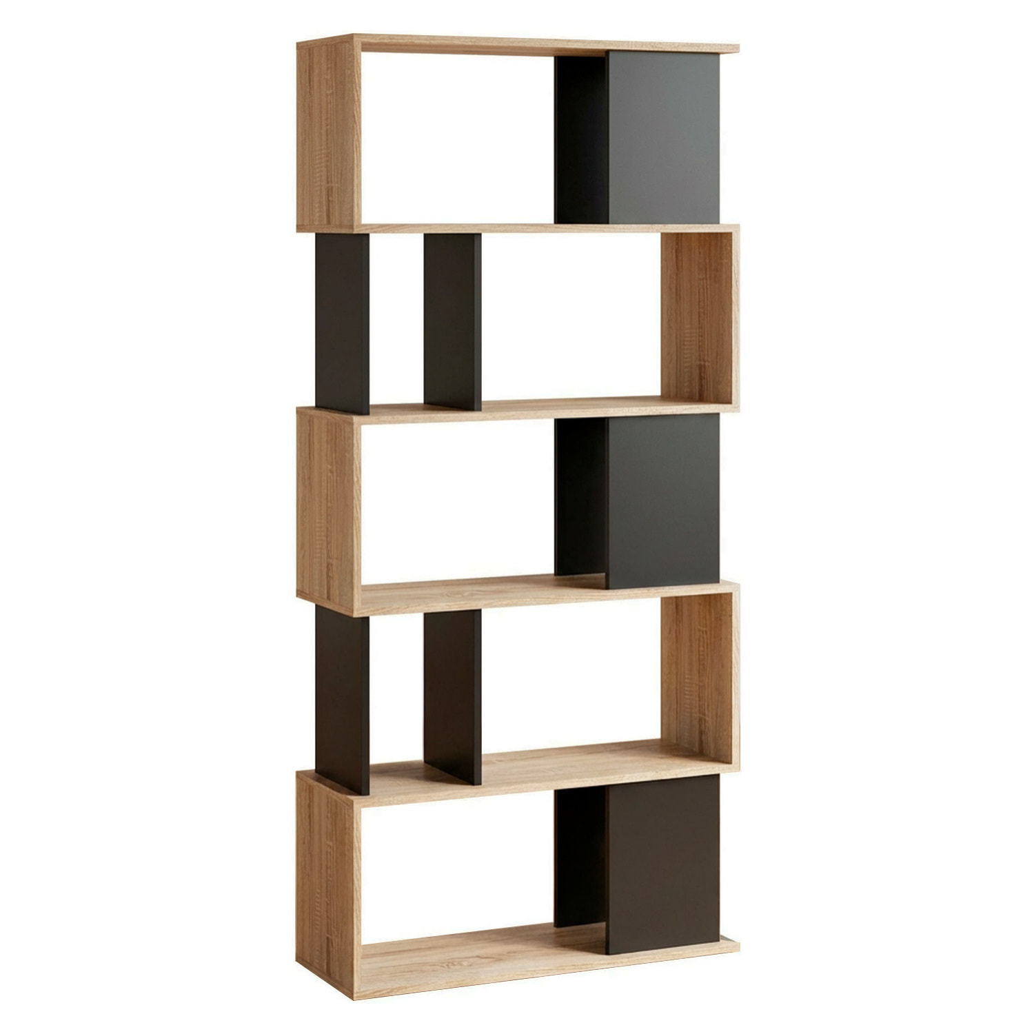 Libreria Moderna a Giorno Con Design Geometrico Asimmetrico Libreria Salvaspazio Ideale Per Soggiorno Studio E Ufficio 80x29.5x173.5 cm Rovere e Nero