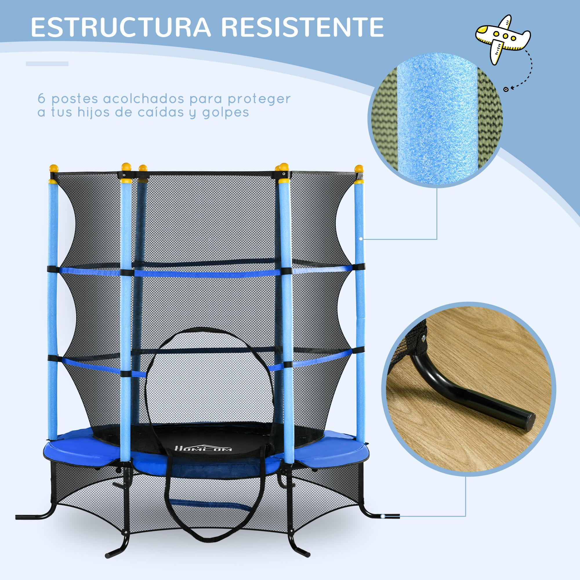 Cama Elástica Infantil Trampolín para Niños +3 Años con Superficie de Salto Ø110 cm Red de Seguridad y Cubierta Protectora para Interior Exterior Ø163x163 cm Azul