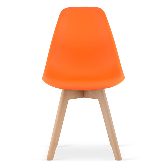 Sedia di design Kito arancione con gambe in legno di faggio