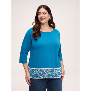 Fiorella Rubino - T-shirt in cotone con bordo stampato - Ottanio
