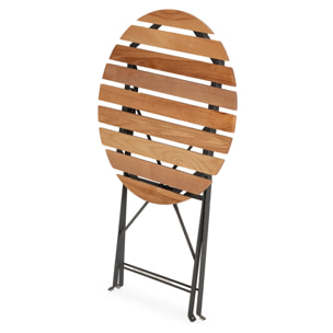 Mesa de Jardín Plegable Ambar de Madera y Metal Negro