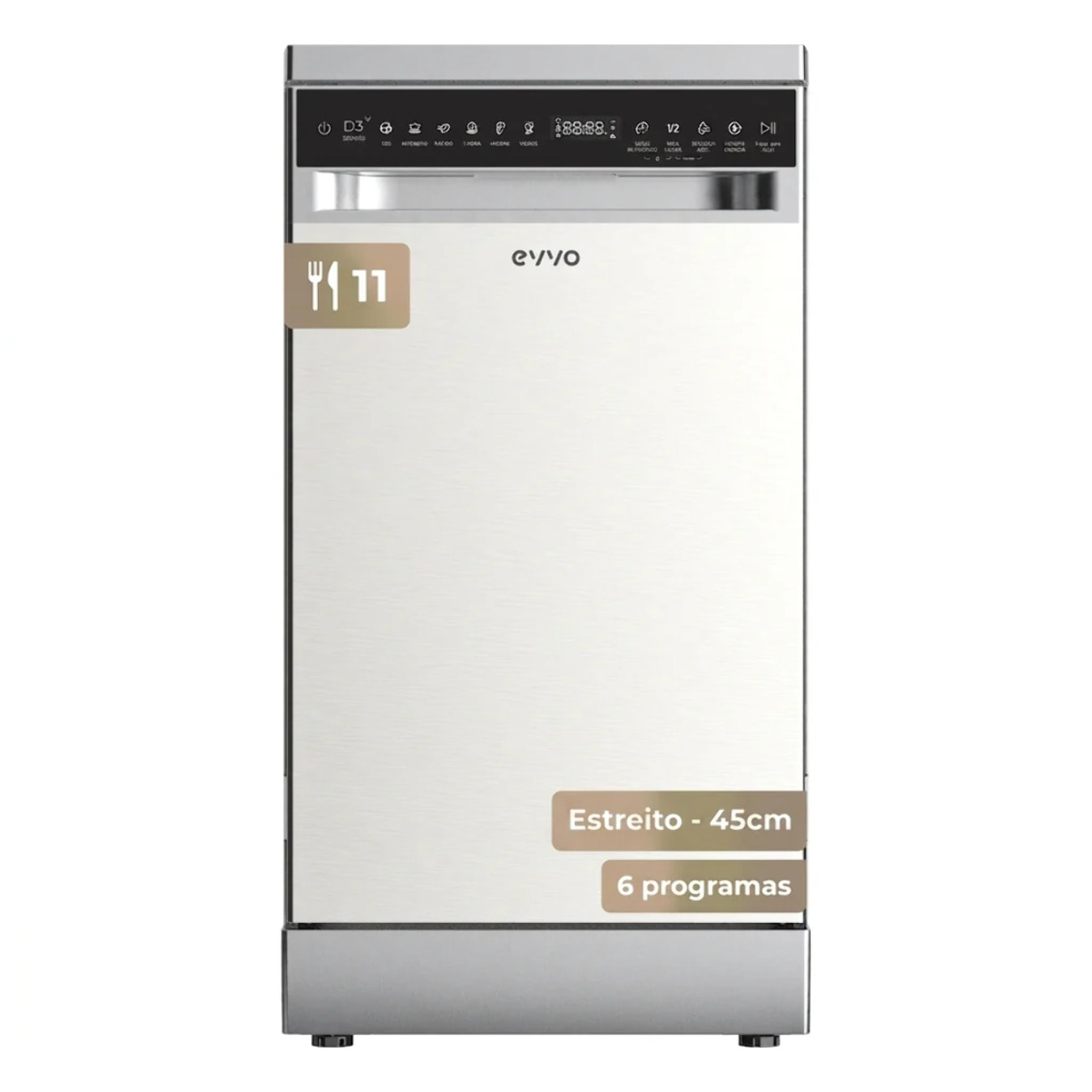 LAVAVAJILLAS EVVO D3X Slim (45 cm), 10 Cubiertos, 8 Programas, Inox, Ancho 450 mm