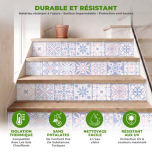 Stickers adhésifs escalier carrelages | Sticker Autocollant contremarche Carreaux de ciment carrelages adhésif - BLEU D'ORIENT