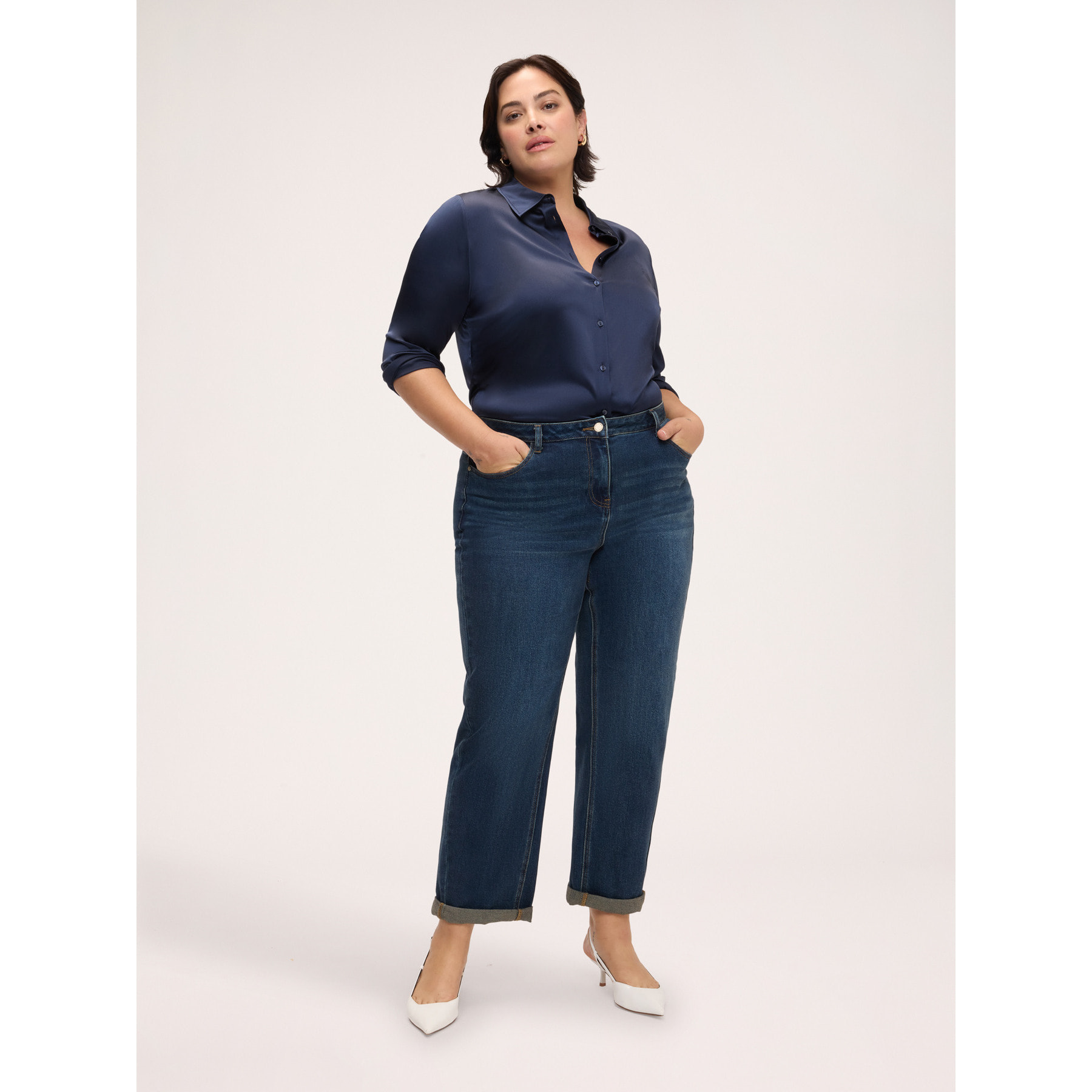Fiorella Rubino - Camisa de seda elástica con cuello clásico - Azul