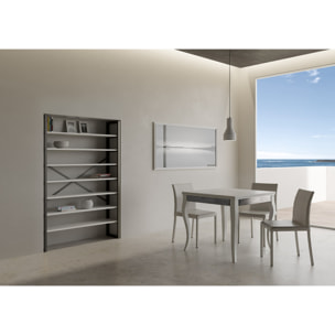 Mesa tipo libro 90x90/180 cm Olanda Librox Fresno Blanco estructura Gris