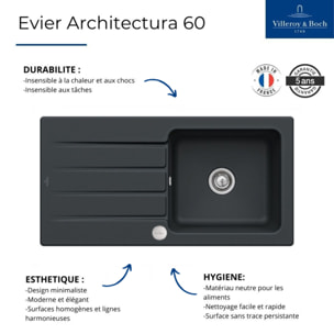 Evier 1 bac Architectura 60 Pure Black avec vidage automatique