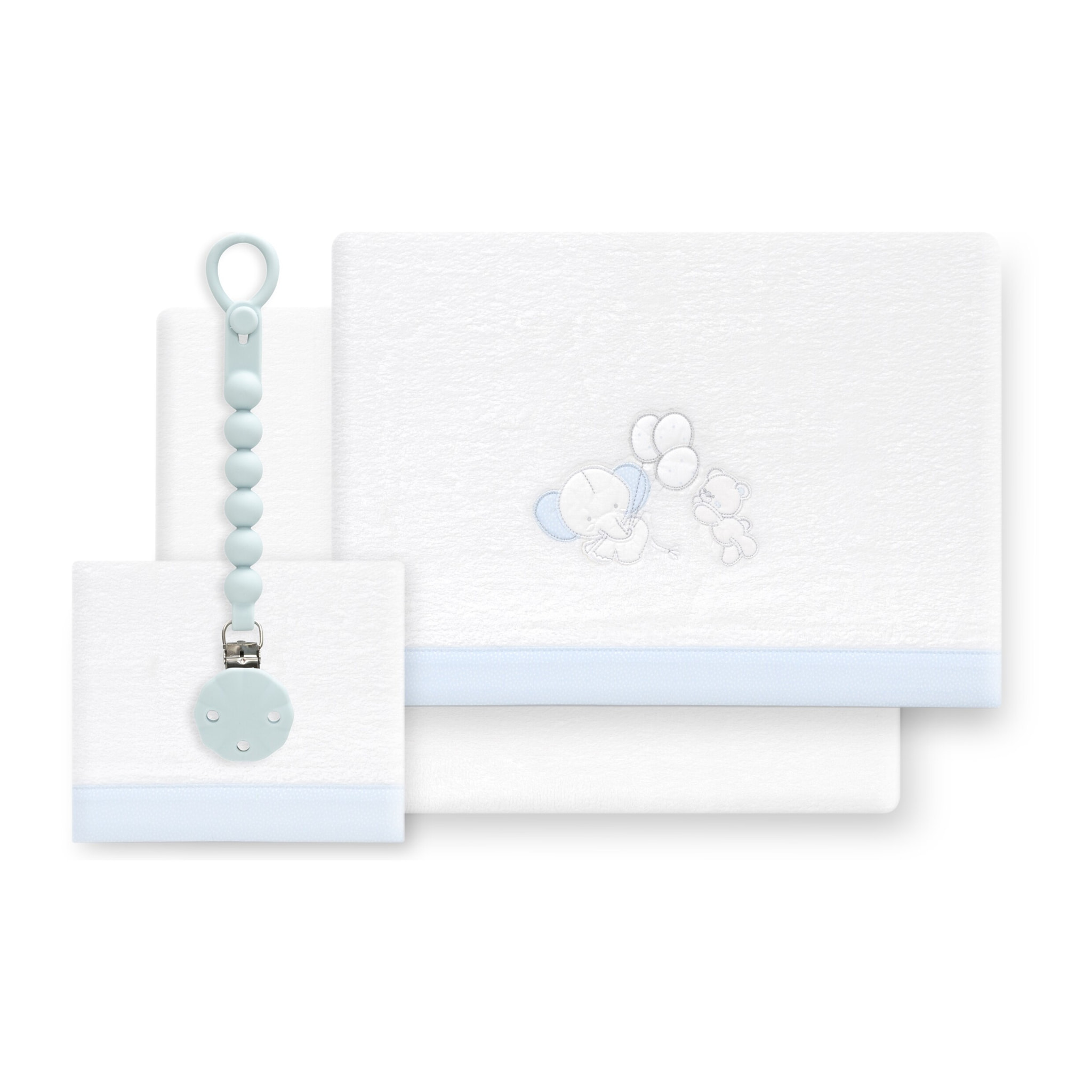 Triptico Cuna Coralina Oso Elefante Globos +Broche Bco/Azul
