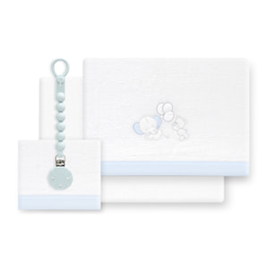Triptico Cuna Coralina Oso Elefante Globos +Broche Bco/Azul