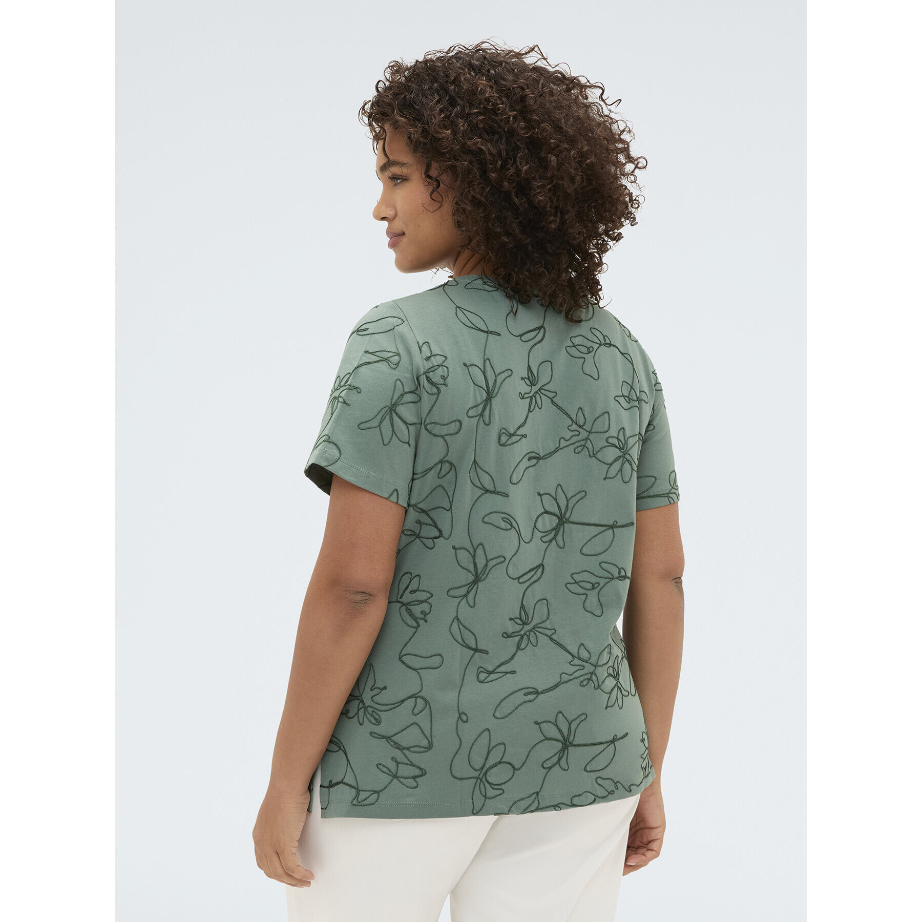Fiorella Rubino - Camiseta de algodón con bordados florales - Verde