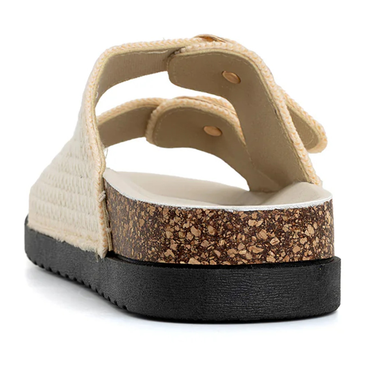 Ciabatta comfort in tessuto con doppia fibbia - BEIGE