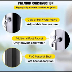 Doccia Solare 35 Litri 220 Cm Per Giardino Piscina Soffione Cromato Getto A Pioggia Con Regolatore Temperatura E Doccetta Per Piedi Attacco Per Tubo