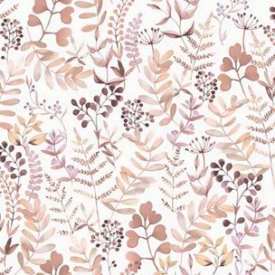 Papier peint herbier aquarelle tons rosés fond blanc
