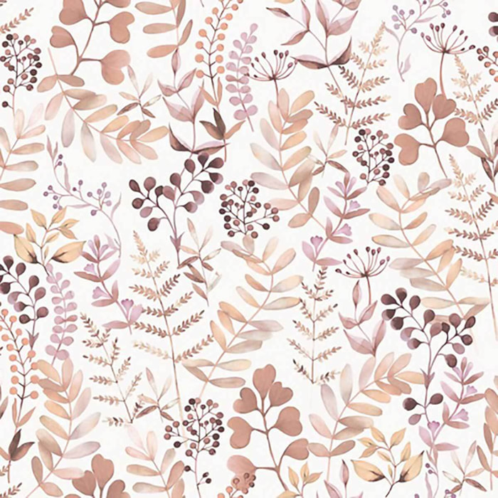 Papier peint herbier aquarelle tons rosés fond blanc