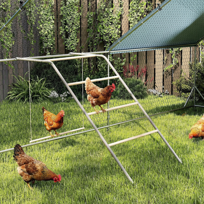 Perchoir balançoire pour poule - aire de jeu chicken activity - 150 x 82 x 110 cm - acier chromé bois verni