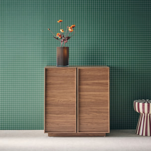 Buffet effet bois noyer 2 portes 80 cm 4 compartiments - L 80 x P 43 x H 85cm - Kuba