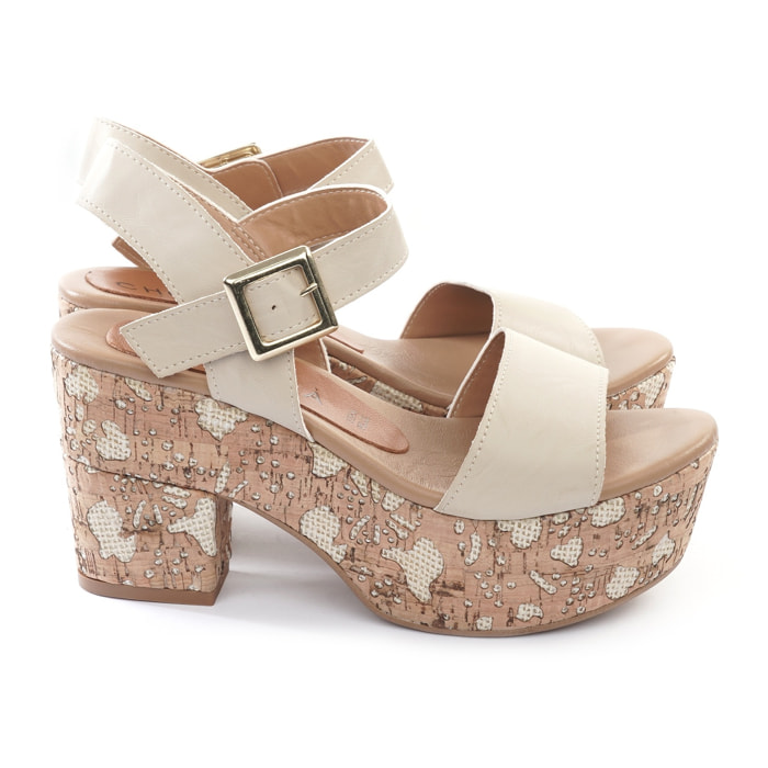 SANDALO PLATFORM FASCIA CHOCOLA' BEIGE