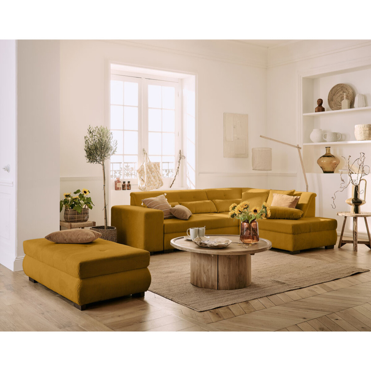 Vermont - pouf d'appoint - en velours côtelé - Jaune