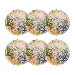 Lot de 6 assiettes plates motif aquatique en grès 26cm CORFOU