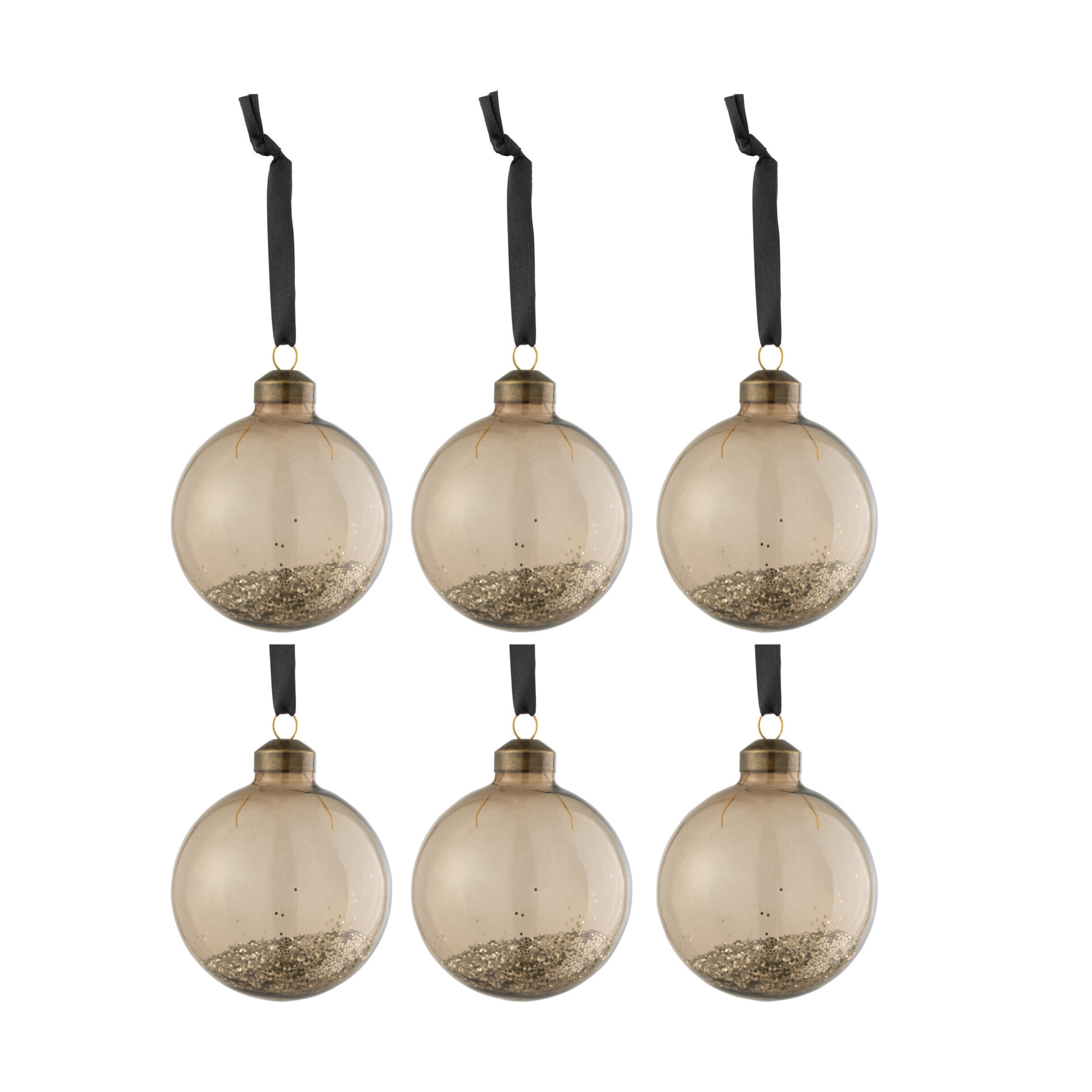 J-Line boule de Noël Paillettes Interieur - verre - marron - boîte de 6