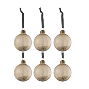 J-Line boule de Noël Paillettes Interieur - verre - marron - boîte de 6
