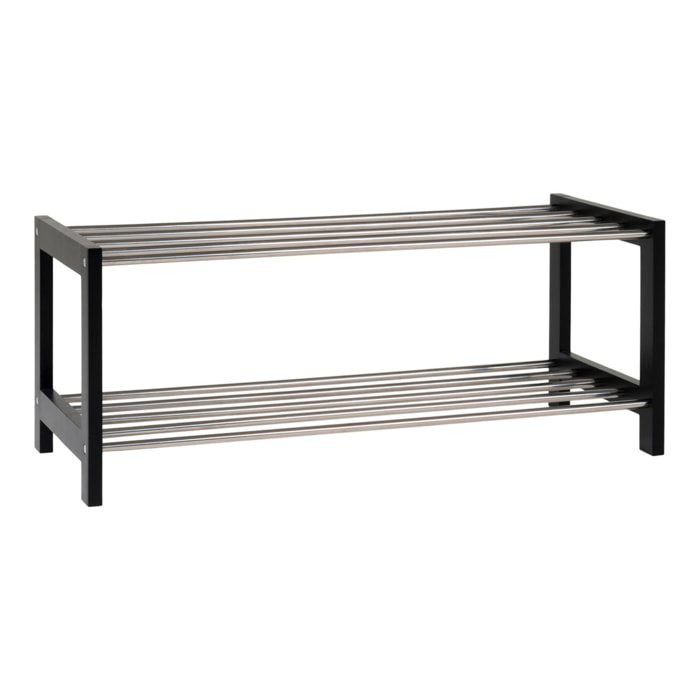 Scarpiera Padova a 2 ripiani in legno e acciaio nero 78x34 cm