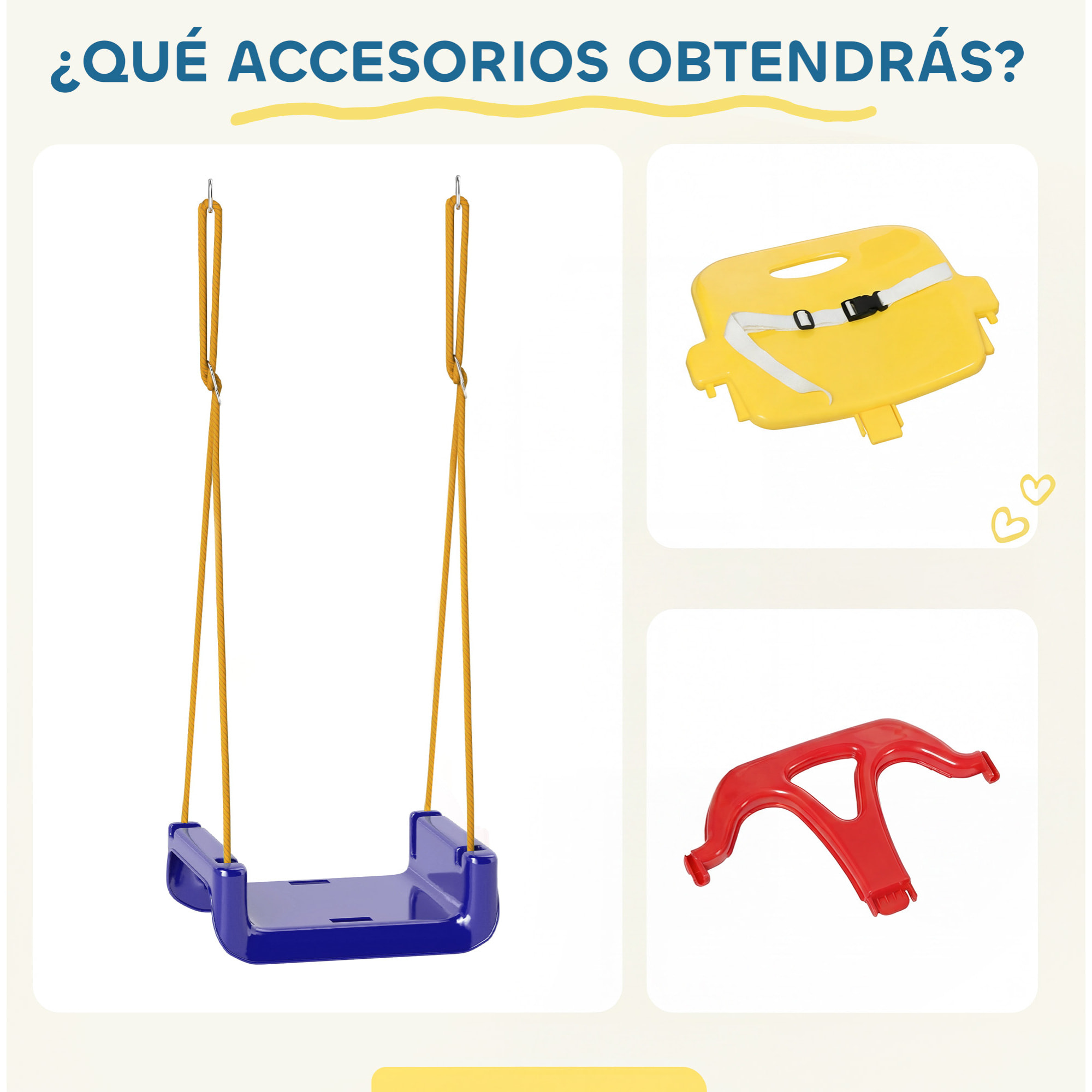 Columpio Infantil 3 en 1, Columpio para Niños, Cuerda Ajustable, con Respaldo Desmontable, Barra en T, Cinturón de Seguridad, para Interior, Exterior, Solo Asiento, Azul Oscuro
