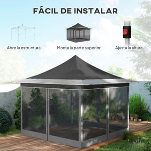 Carpa Plegable 3,5x3,5x3 m Cenador de Jardín con Altura Ajustable 4 Mosquiteras Protección UV50+ Impermeable y Bolsa de Transporte Gazebo para Exterior Fiestas Camping Gris Oscuro