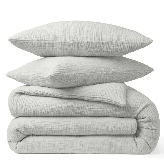 Paire de taies d'oreiller gaze de coton gris glacier