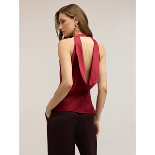 Motivi - Top de raso con drapeado posterior - Burgundy