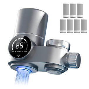 Purificador de agua 716 para grifo con pantalla inteligente, filtro antical y de cloro, sistema de filtración multicapa, doble salida y tecnología UV antibacteriana. Incluye 8 filtros.