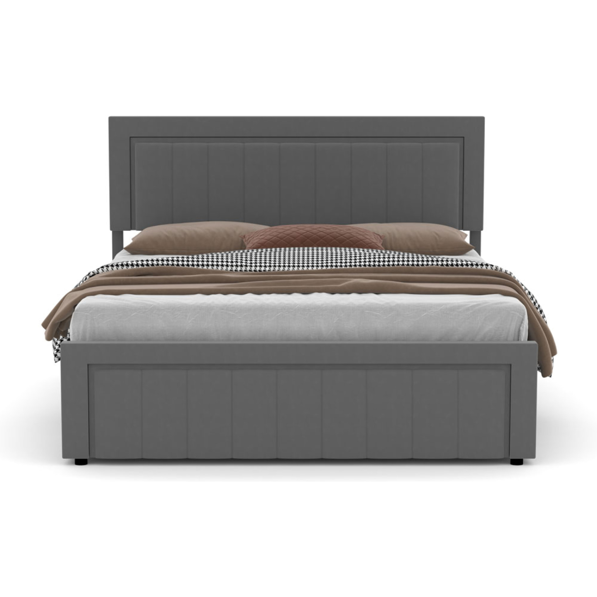 TOPEKA Lit contemporain avec coffre de rangement 160x200cm en velours gris