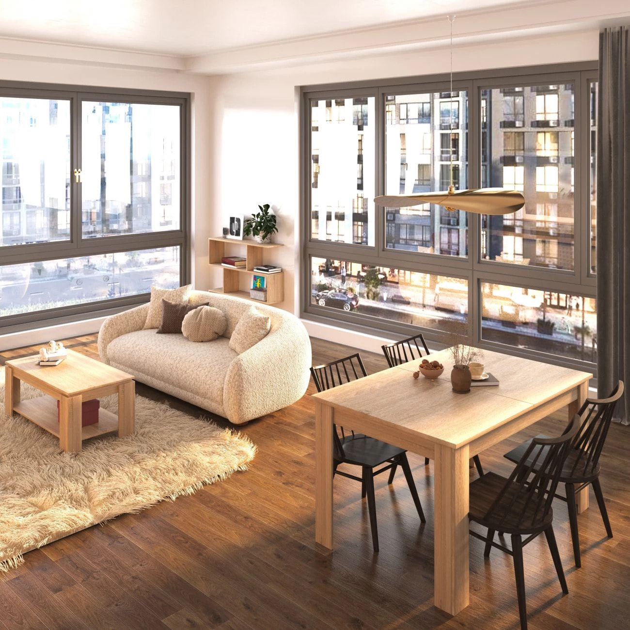 Pack mesa de comedor 140 y mesa de centro Lya Roble Canadian