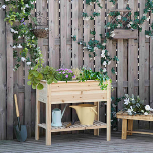 Outsunny Huerto Urbano Elevado con Estante Mesa Jardinera de Cultivo de Madera con Tela no Tejida para Cultivos Plantas Flores Jardín 90x40x81 cm Natural