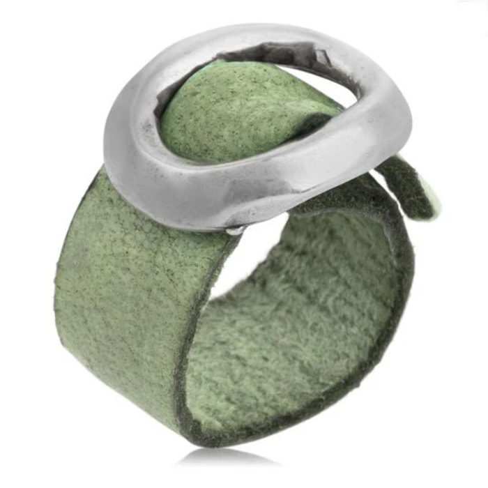 Anillo plata925 chapado "basic"hebilla piel verde