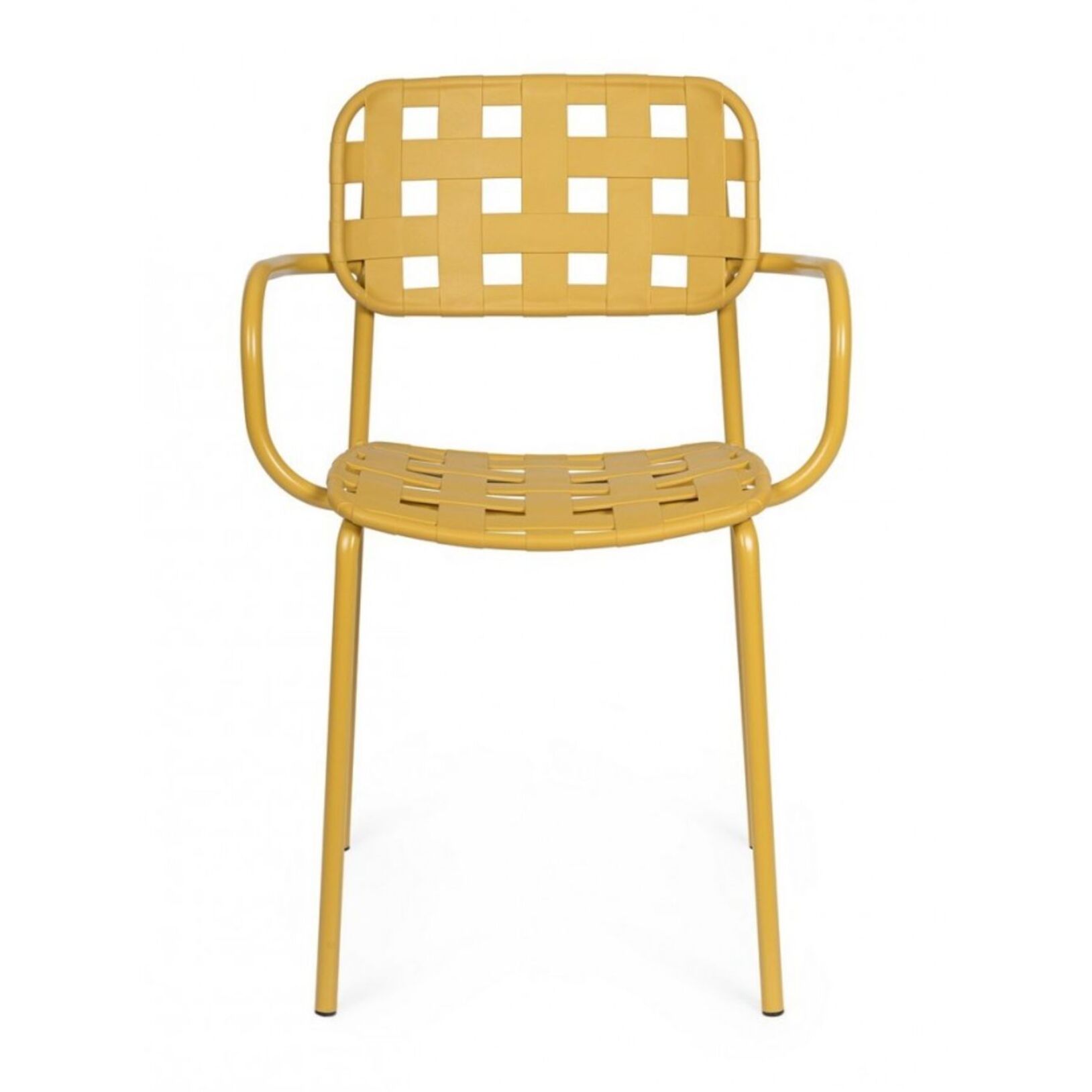 Set di 4 sedie CLOVER in polipropilene giallo e struttura acciaio, con braccioli