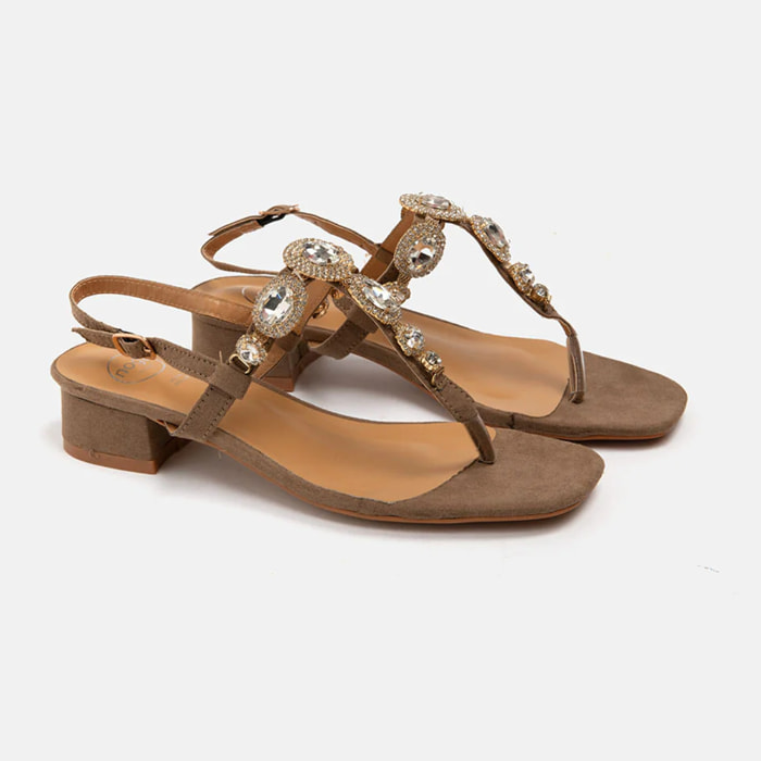 Sandalo basso infradito con gioiello - TORTORA