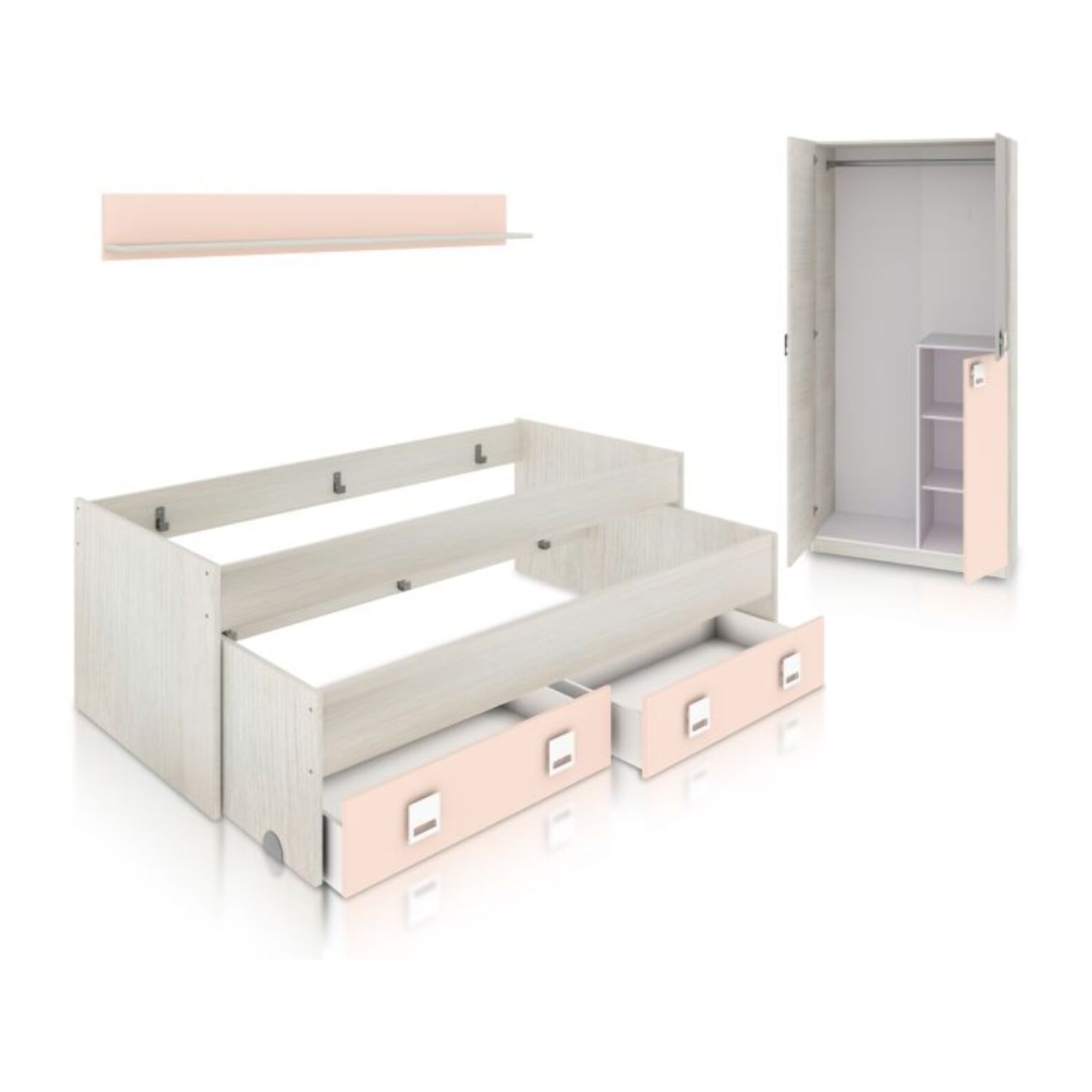 Dormitorio juvenil Kenia Plus Blanco Alpes - Rosa y Gris