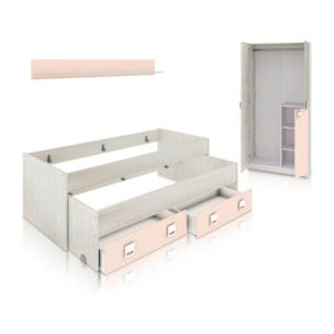 Dormitorio juvenil Kenia Plus Blanco Alpes - Rosa y Gris