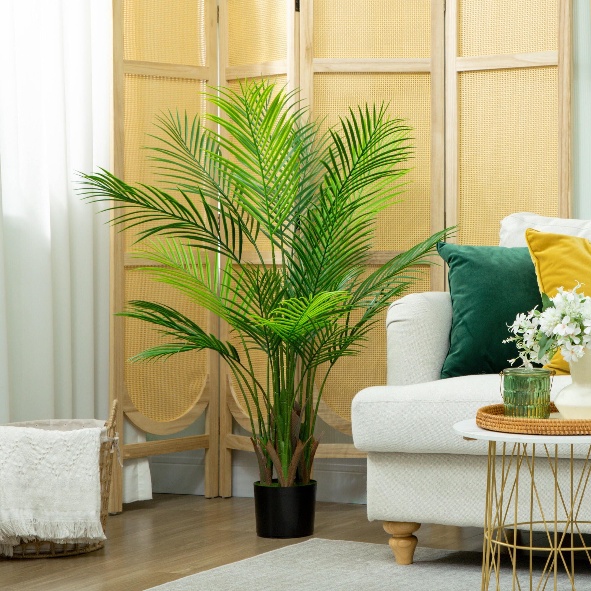 Palmier artificiel - plante artificielle H.120cm - 4 pieds 22 feuilles grand réalisme - pot inclus