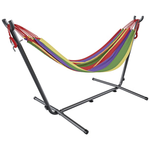 Amaca Da Giardino Con Supporto In Acciaio Portata 200 Kg Regolabile Telo Cotone Resistente Esterno Terrazzo Borsa 265x110x100 Cm Multicolore Rosso