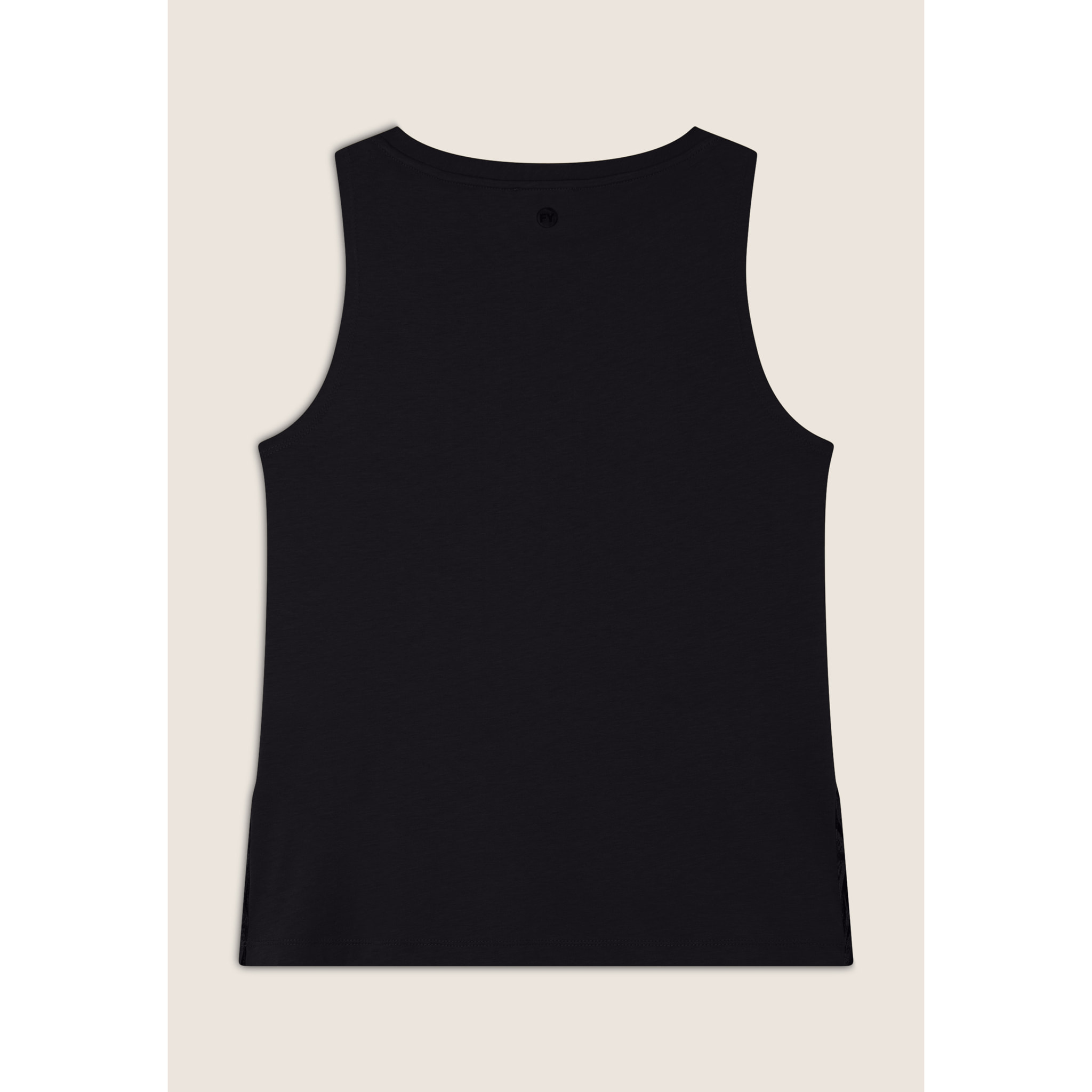 Canotta con fondo svasato e grafica con borchie