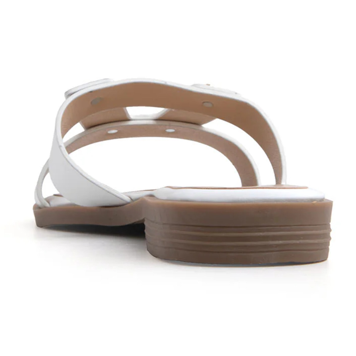 Ciabatta flat con fascia a H borchiata - BIANCO
