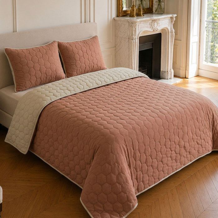 Couvre-lit matelassé réversible 100% polyester bicolore rose - NAZIM