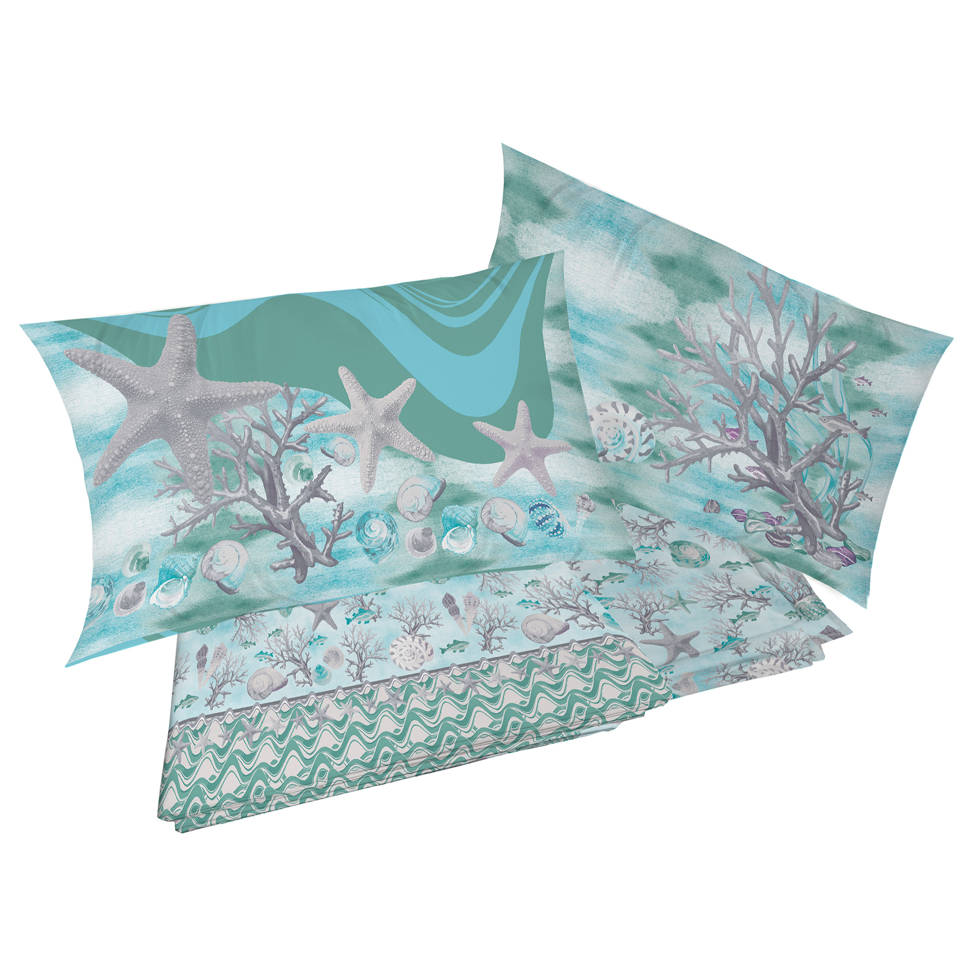 Completo letto marina verde 100% cotone