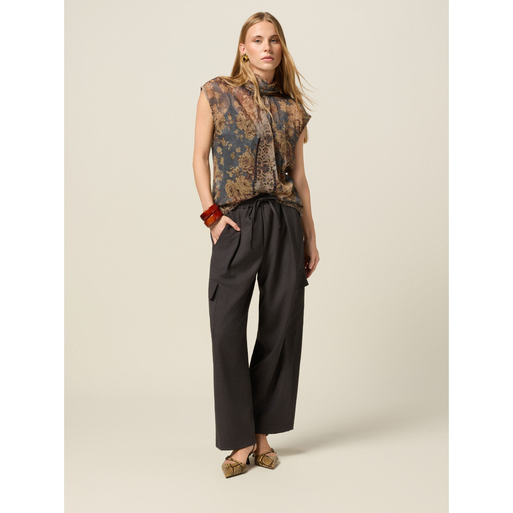 Oltre - Pantalón cargo de poliviscosa teñido en hilo - Gris